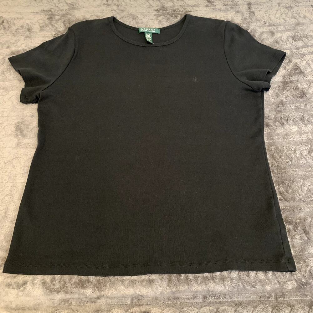 Lauren by Ralph Lauren 100% Cotton  Black Short Sleeve Women's T Shirt Size XL